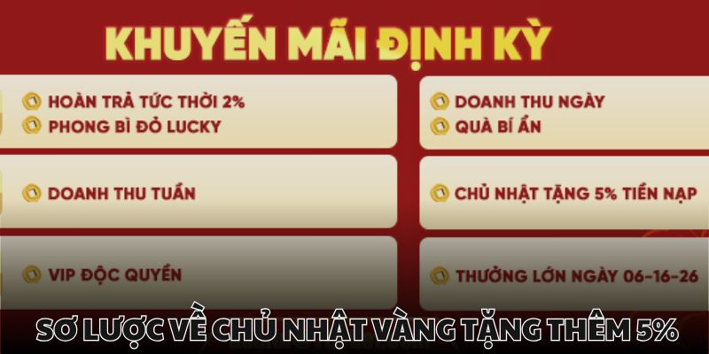 Chủ nhật vàng tặng thêm 5% là top khuyến mãi định kỳ của nhà cái